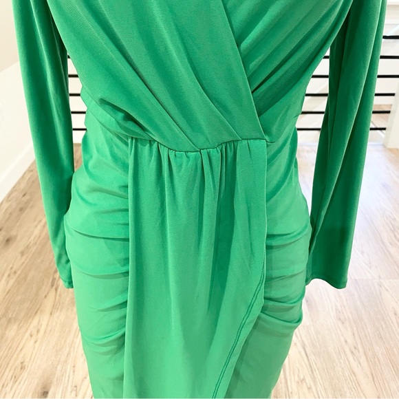 NWOT L Long sleeve v neck bodycon stretchy green midi dress - Picture 5 of 7